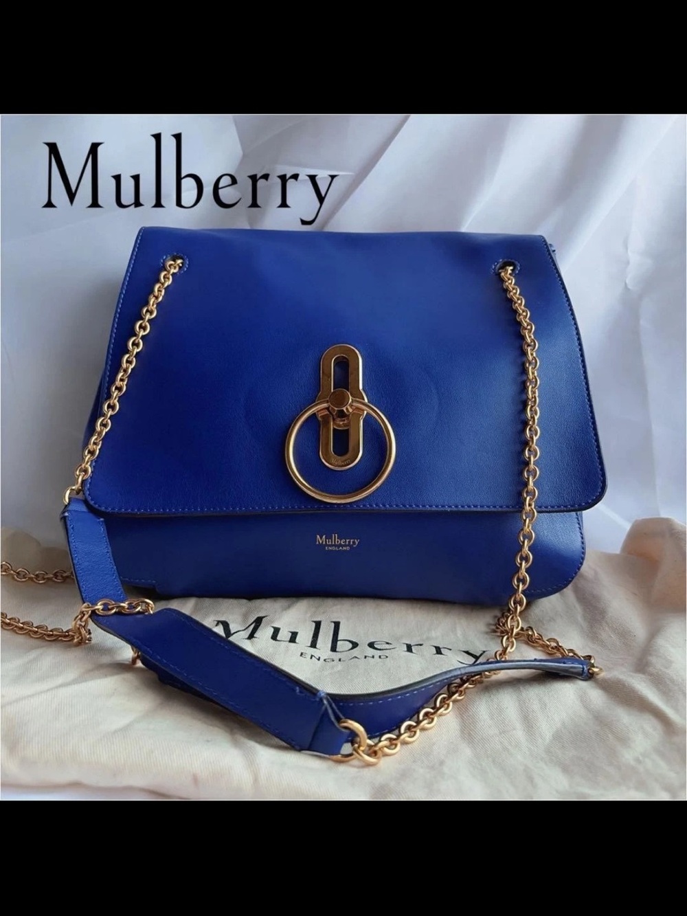 Mulberry Cobalt Blue Leather Shoulder Bag with Gold Hardware